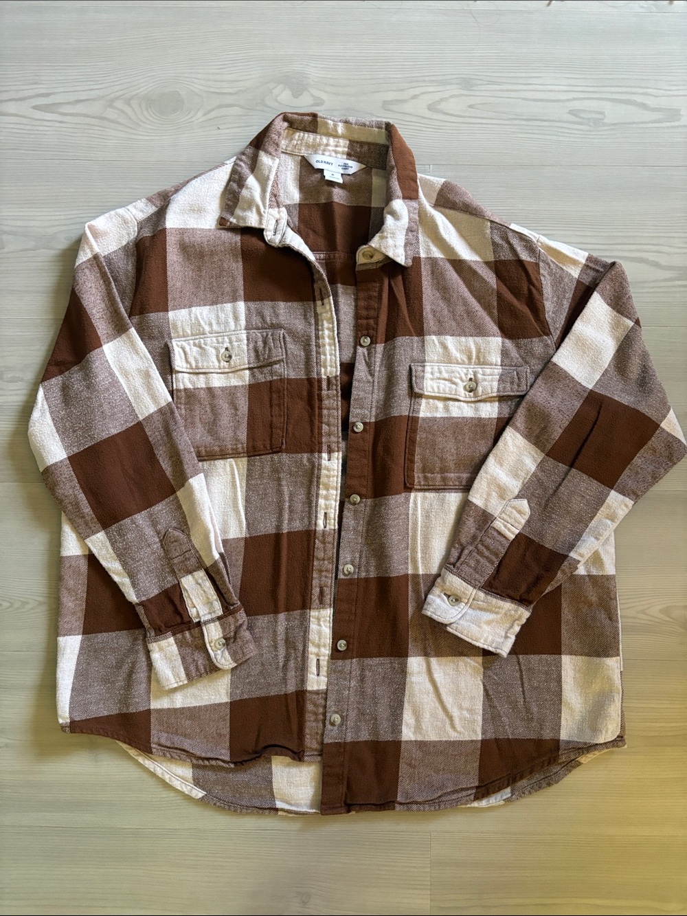 Old Navy Brown and Cream Plaid Button-Down Shirt